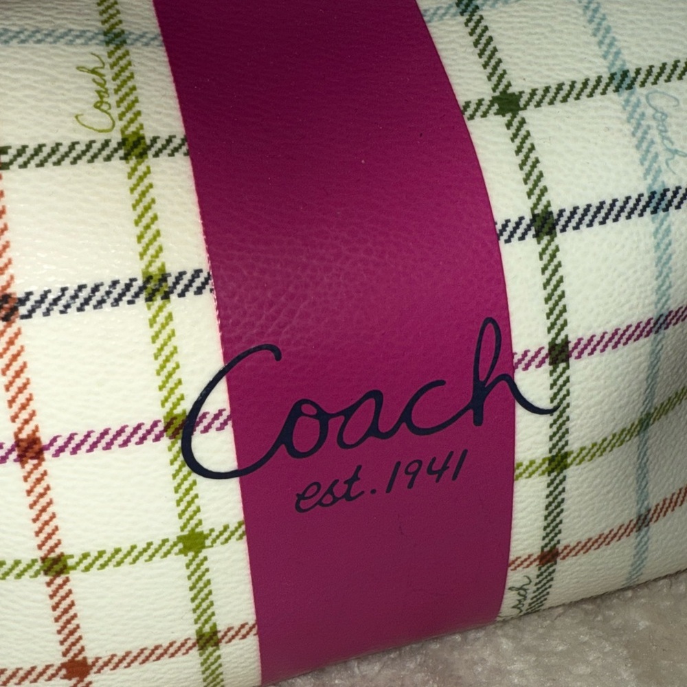 Y2K Coach Heritage Tattersall Multicolor Plaid Cream Magenta Shoulder Bag Iconic - Picture 3 of 16